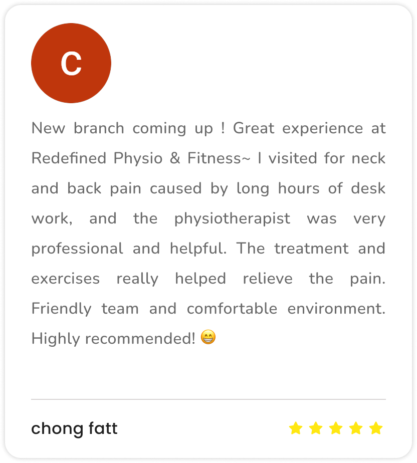 Google review of Redefined physiotherapy & fitness